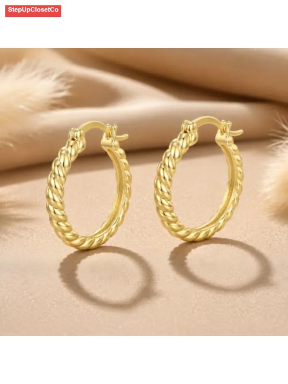 14K Gold Plated Twisted Hoop Earrings for Women Lightweight Hypoallergenic